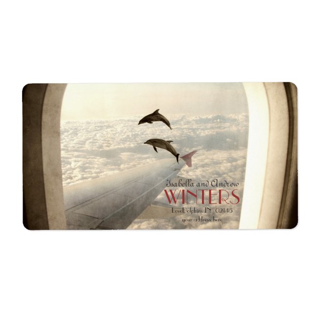 Adressetikett för kärlek-delfiner fraktsedel (Framsidan)