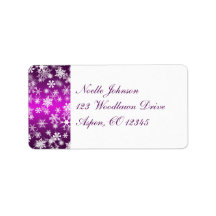 Adressetikett för lila och vitt Snöflingor