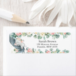 Adressetikett för lövning av elefant-Blommigt Returadress Etikett