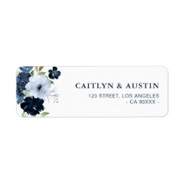 Adressetikett för marin och ljusblå blommigt returadress etikett