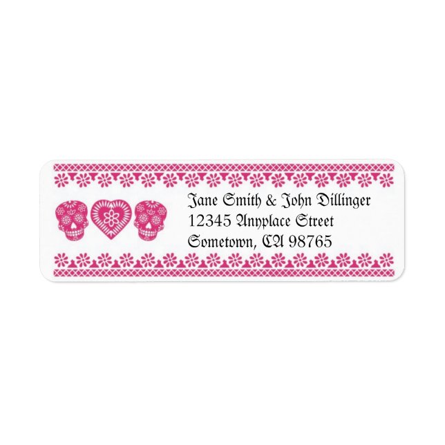 Adressetikett för mexikanska Döskallar Retur Returadress Etikett (Framsidan)