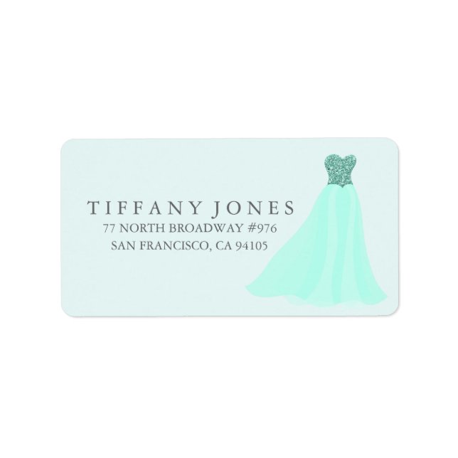 Adressetikett för Mint Teal Glitter Dress Gown (Framsidan)