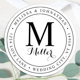 Adressetikett för Modern Monogram Elegant Return Runt Klistermärke