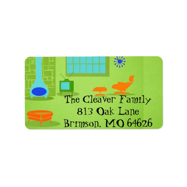 Adressetikett för Modern Retro-adress i mitten av  (Framsidan)