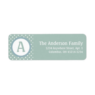Adressetikett för Monogram BlueGreen White Polka-p Returadress Etikett