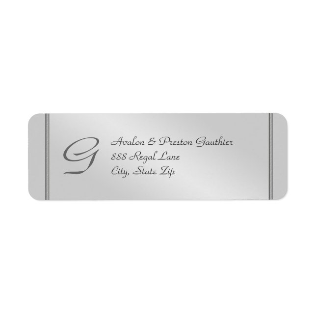 Adressetikett för Monogram Silver Faux Metall Bröl Returadress Etikett (Framsidan)