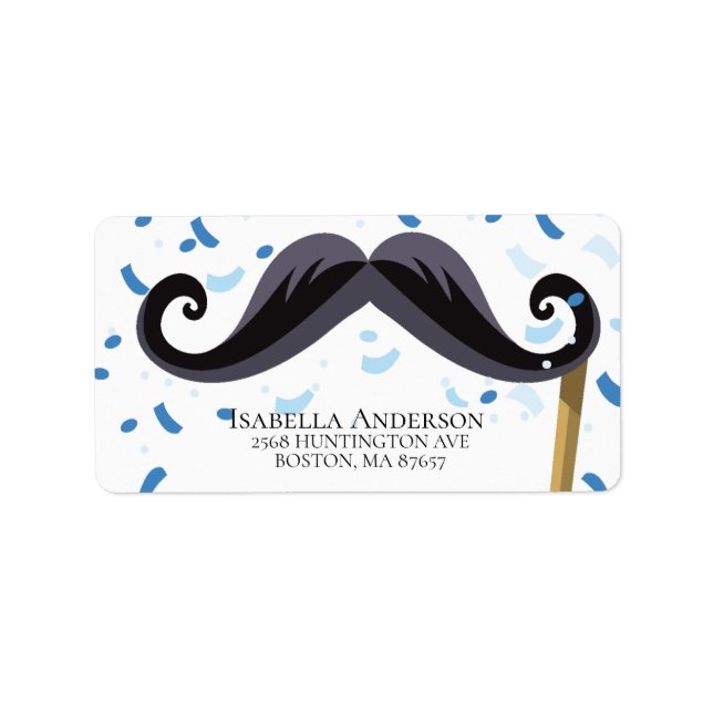Adressetikett för Mustache Boys Baby Shower (Framsidan)