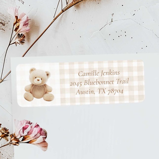 Adressetikett för nalle Boy Shower Returadress Etikett (Teddy Bear Baby Shower Return Address Label)