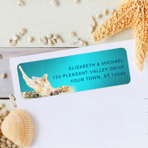 Adressetikett för Ocean Teal Blue Aqua Seashells B