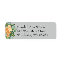 Adressetikett för Peach & Grått Peony & Ro Blommig Returadress Etikett