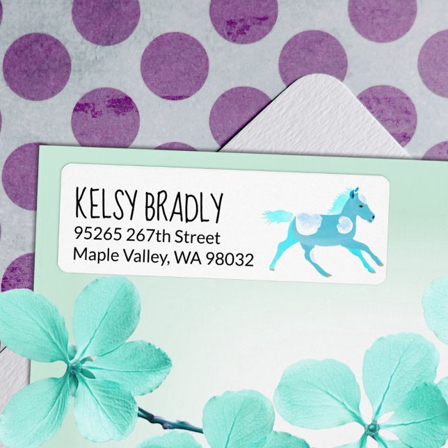 Adressetikett för Pony-returadress för Galloping T Returadress Etikett (turquoise light blue galloping pony address label sticker return address mailing ponies)