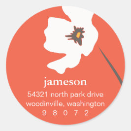 Adressetikett för poppy Blommar Round Runt Klistermärke