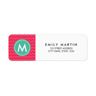 Adressetikett för Preppy Rosa Chevron Monogram Returadress Etikett