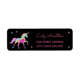 Adressetikett för Rainbow Unicorn and Stars Returadress Etikett