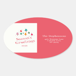 Adressetikett för returadress för Cute Julgranar Ovalt Klistermärke