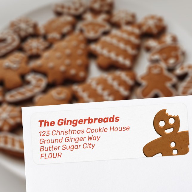 Adressetikett för returadress för Cute Pepparkaksg Etikett (Love Gingerbread Cookies? Add your details to this cute return address label.  Happy Holidays!)