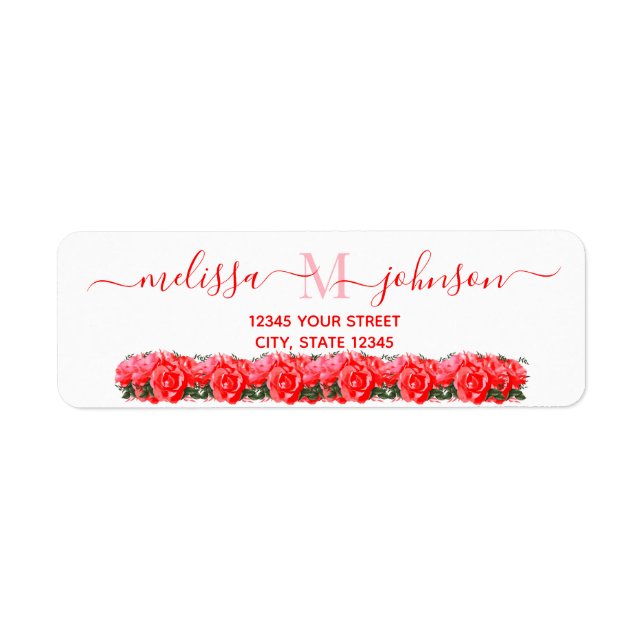 Adressetikett för returadress för Monogram Blommig Etikett (Framsidan)