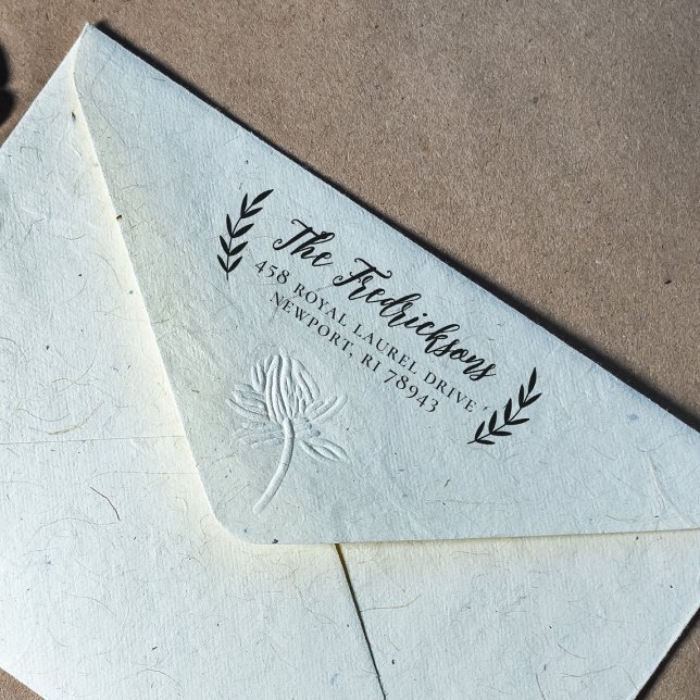 Adressetikett för returadress för Rustic Laurel Fa Självfärgande Stämpel (Rubber Stamp Mock-up)