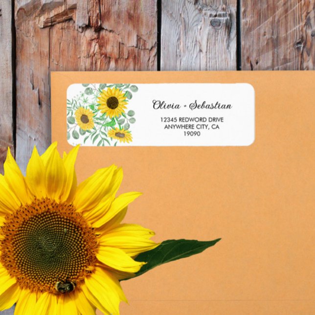 Adressetikett för returadress för solblommor i vat etikett (Skapare uppladdad)