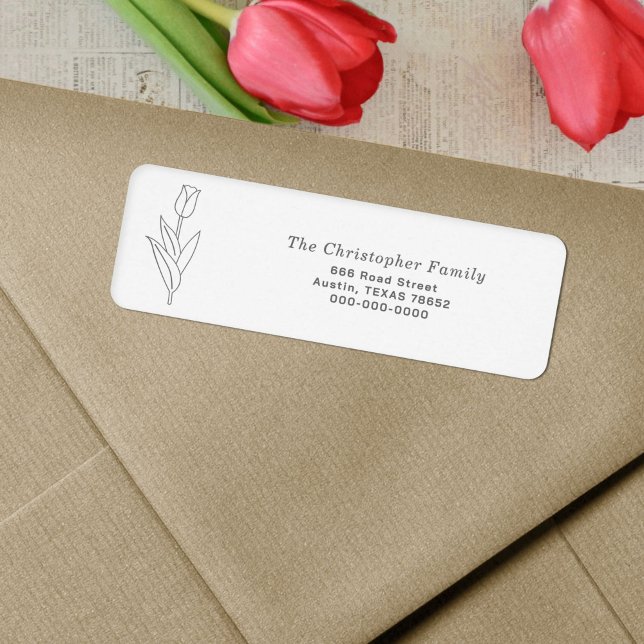 Adressetikett för returadress för Tulip Line Art Etikett (Tulip Line Art Return Address Label)