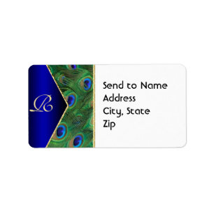 Adressetikett för Royal Blue Peacock Monogram