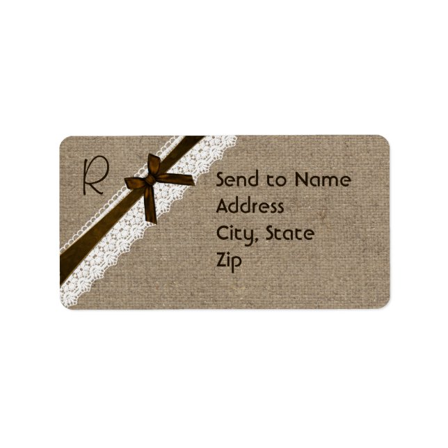 Adressetikett för Rustic Burlap och Snöre Monogram (Framsidan)