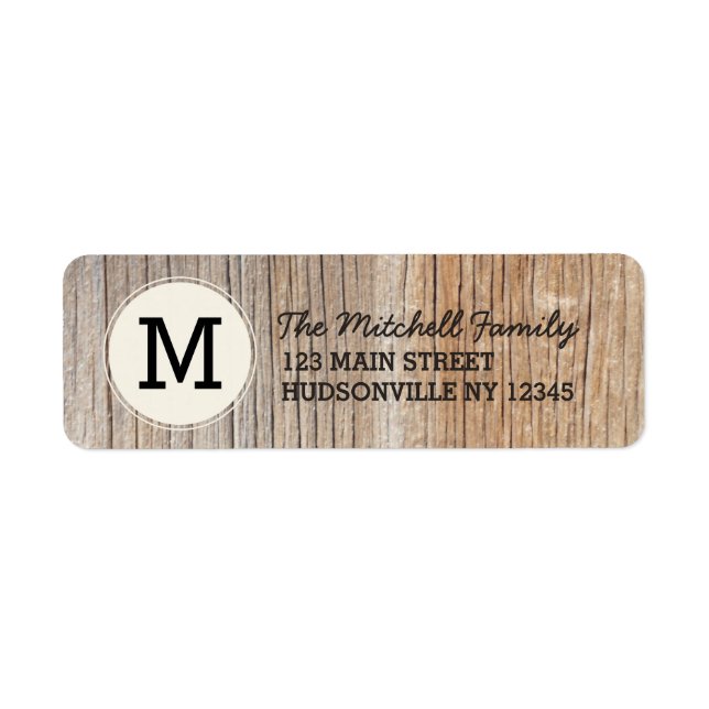 Adressetikett för Rustic Woodgrain Monogram Returadress Etikett (Framsidan)