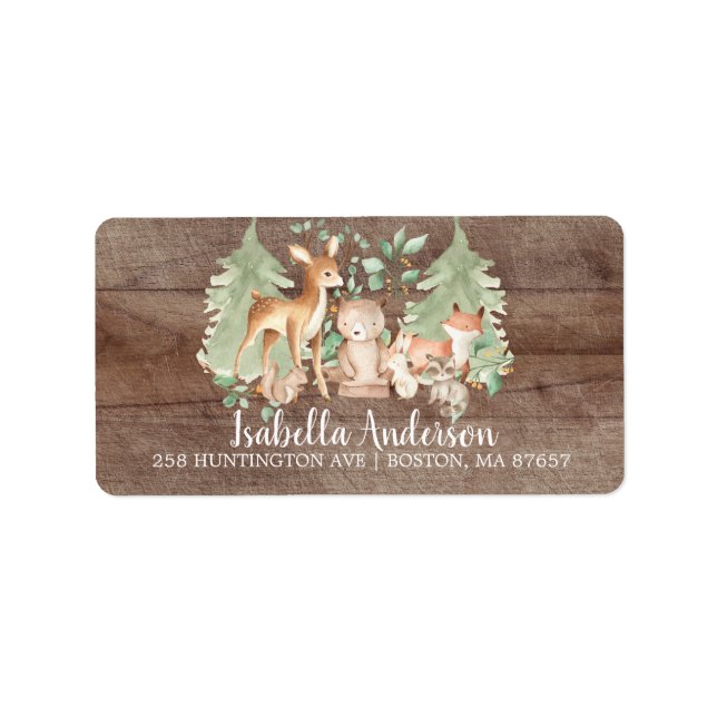 Adressetikett för Rustic Woodland Animals Baby Sho (Framsidan)
