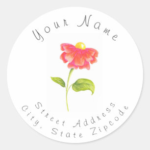 Adressetikett för Shock rosa Orange Zinnia Runt Klistermärke