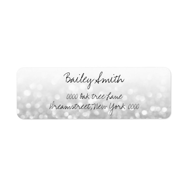 Adressetikett för silver Glitter Returadress Etikett (Framsidan)