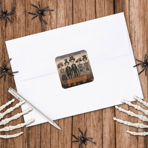 Adressetikett för Skeleton Family Happy halloween Fyrkantigt Klistermärke