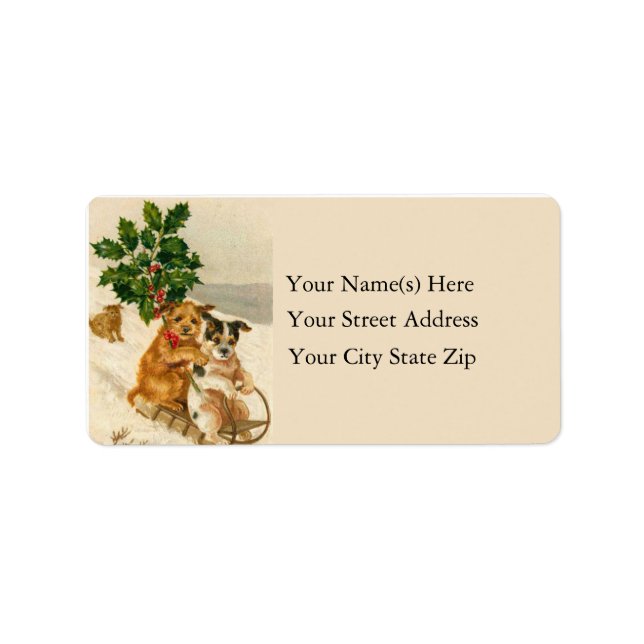 Adressetikett för Sleding Hundar Vintage (Framsidan)