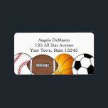 Adressetikett för Sports Bollar<br><div class="desc">Adressetikettsdesign med baseboll,  fotboll,  basket och fotboll på vit bakgrund.Grafik ©http://www.delightful-doodles.com/</div>