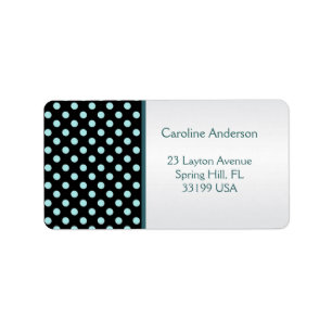 Adressetikett för svart och teal polka dots