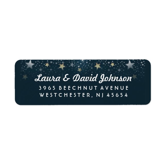 Adressetikett för Teal Guld & White Stars Returadress Etikett (Framsidan)