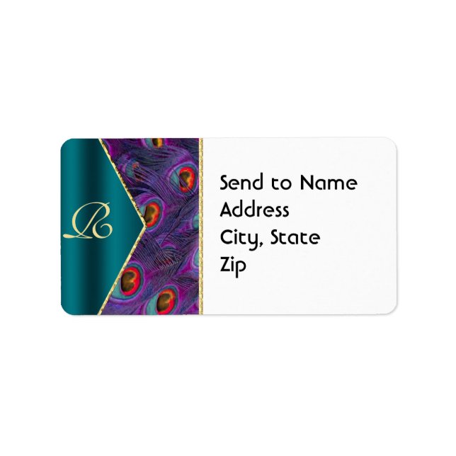Adressetikett för Teal Plum Peacock Monogram (Framsidan)