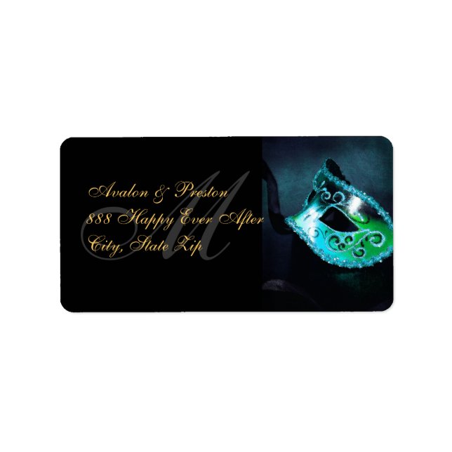Adressetikett för Teal Venetian Masqueramask (Framsidan)