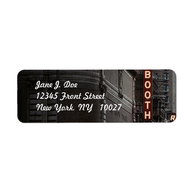 Adressetikett för teaterdistriktet New York NY Returadress Etikett (Framsidan)