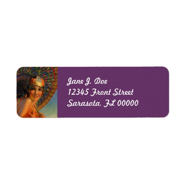 Adressetikett för Vntg Flapper Mode Cloche Parasol Returadress Etikett (Framsidan)