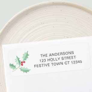 Adressetikett för Watercolor Holly Return Returadress Etikett