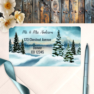 Adressetikett för Watercolor Winter Wedding