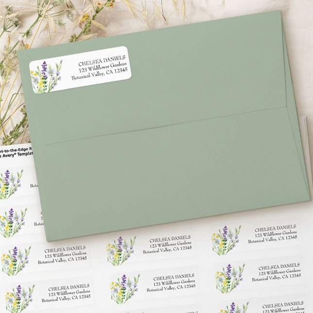 Adressetikett för Wildblomme Meadow Bröllop Returadress Etikett (Return address labels with wildflowers for wedding invitations or any mail deserving nature's beauty)