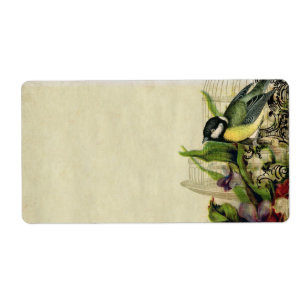 Adressetikett Gult Sång Bird Cage Blommigt Fraktsedel