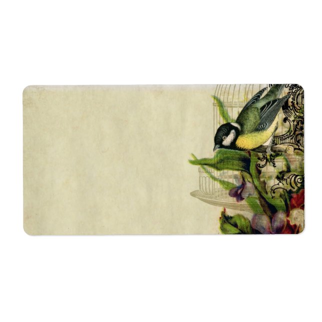 Adressetikett Gult Sång Bird Cage Blommigt Fraktsedel (Framsidan)