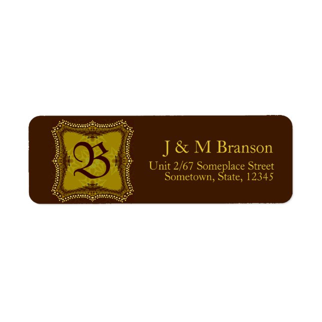 Adressetikett Monogram Brown + Guld Returadress Etikett (Framsidan)