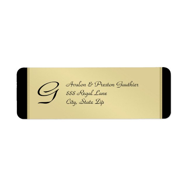 Adressetikett Monogram Guld Metall Black Bröllop Returadress Etikett (Framsidan)