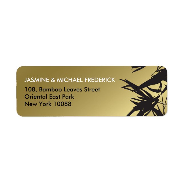 Adressetikett Oriental Bamboo Lövs Black Guld Returadress Etikett (Framsidan)