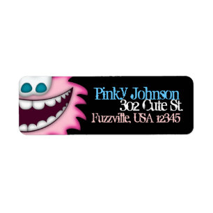 Adressetikett Rosa Fuzzy Creature Black Background Returadress Etikett