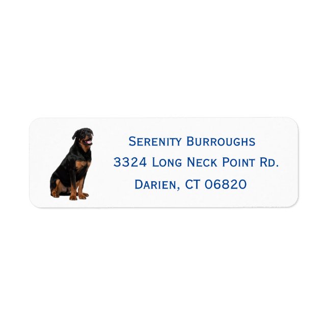 Adressetikett Rottweiler Puppy Hund Blue Namn Returadress Etikett (Framsidan)