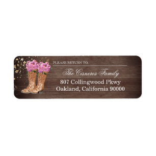 Adressetikett Rustic Land Boots Rosa ros Returadress Etikett